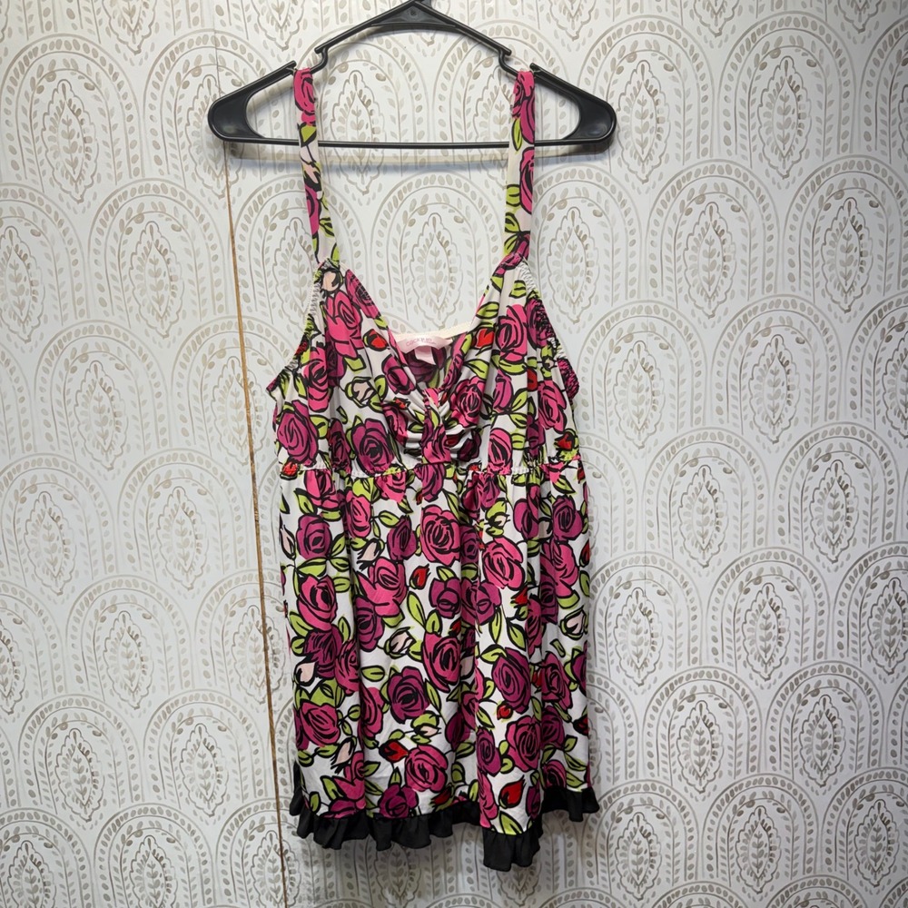 Cacique Floral Babydoll Camisole Women 18/20 Pink Rose‎ Ruffle Sleep Top